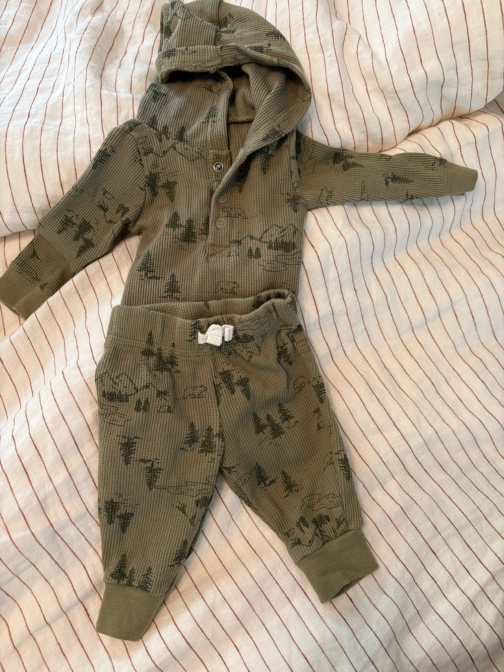 Carter's Green Ribbed Baby Jumpsuit with Forest Print 3M